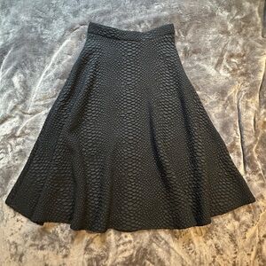 Black High Waist Skirt Midi Circle Textured Fabric Swing XS Small EUC Chic Light